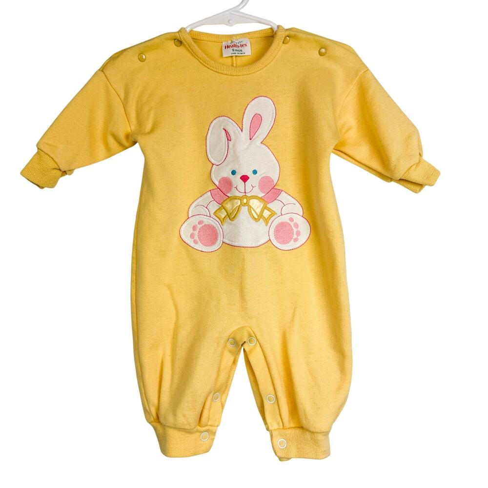Health-Tex Vintage 90s Easter Bunny Snap Footless Bodysuit Yellow - 9 Months 6-9